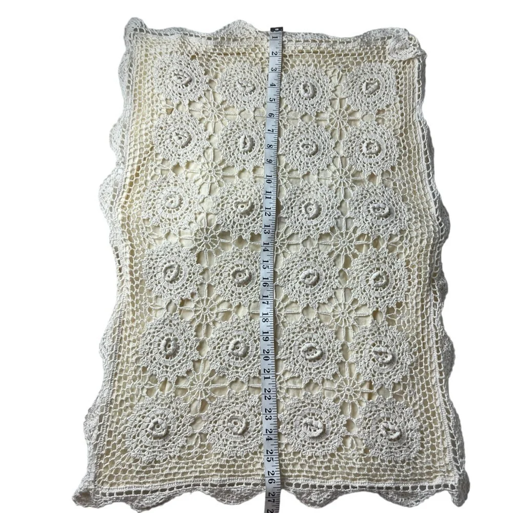 Vtg Crochet Linen Lace Standard Pillow Sham Beige Tan Shabby Cottagecore Chic